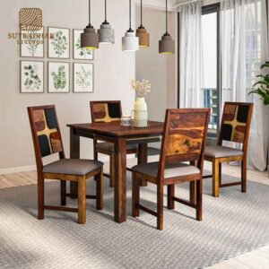 UrbanRustic Solid Sheesham Wood Dining Set – Teak/Walnut Finish