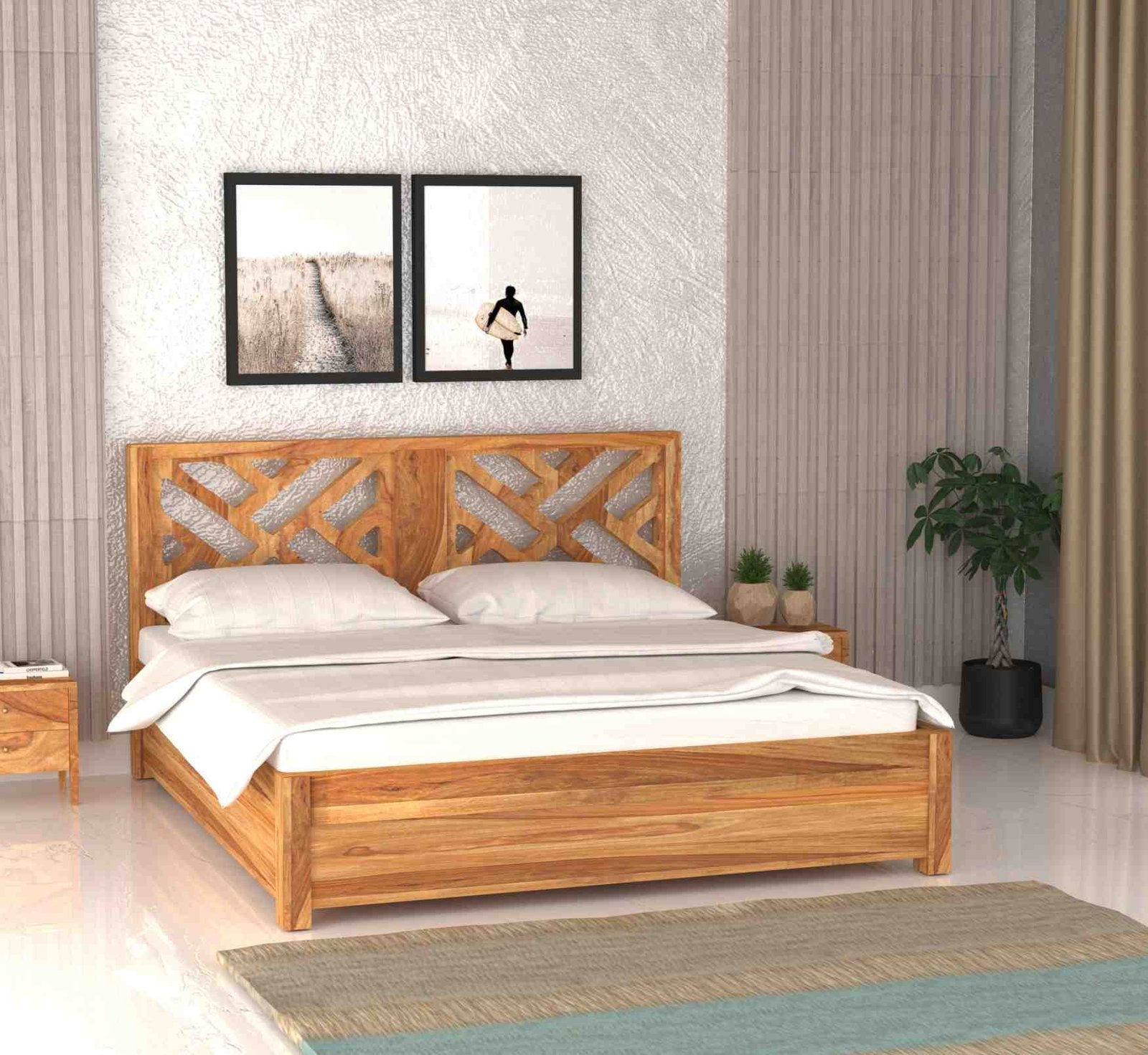 Heritage Lattice Bed – Solid Sheesham Wood