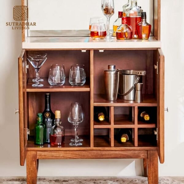 Vintago Acacia Wood Bar Unit – Stylish Wooden Home Bar Cabinet - Image 2