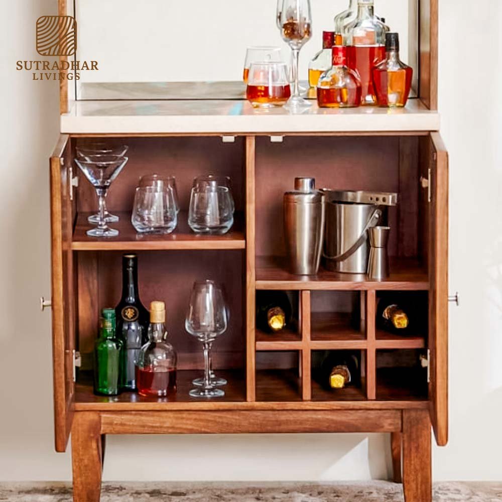 Vintago Acacia Wood Bar Unit – Stylish Wooden Home Bar Cabinet - Image 2