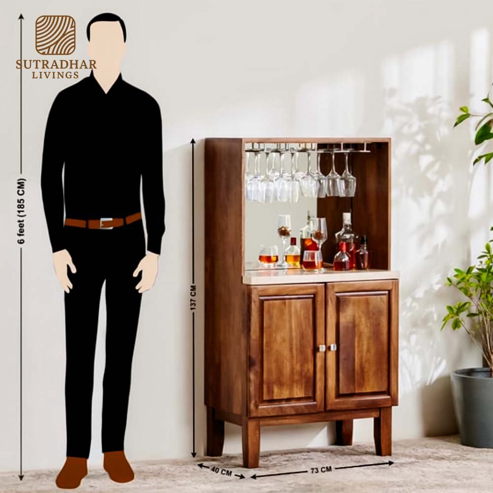 Vintago Acacia Wood Bar Unit – Stylish Wooden Home Bar Cabinet - Image 4