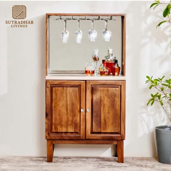 Vintago Acacia Wood Bar Unit – Stylish Wooden Home Bar Cabinet
