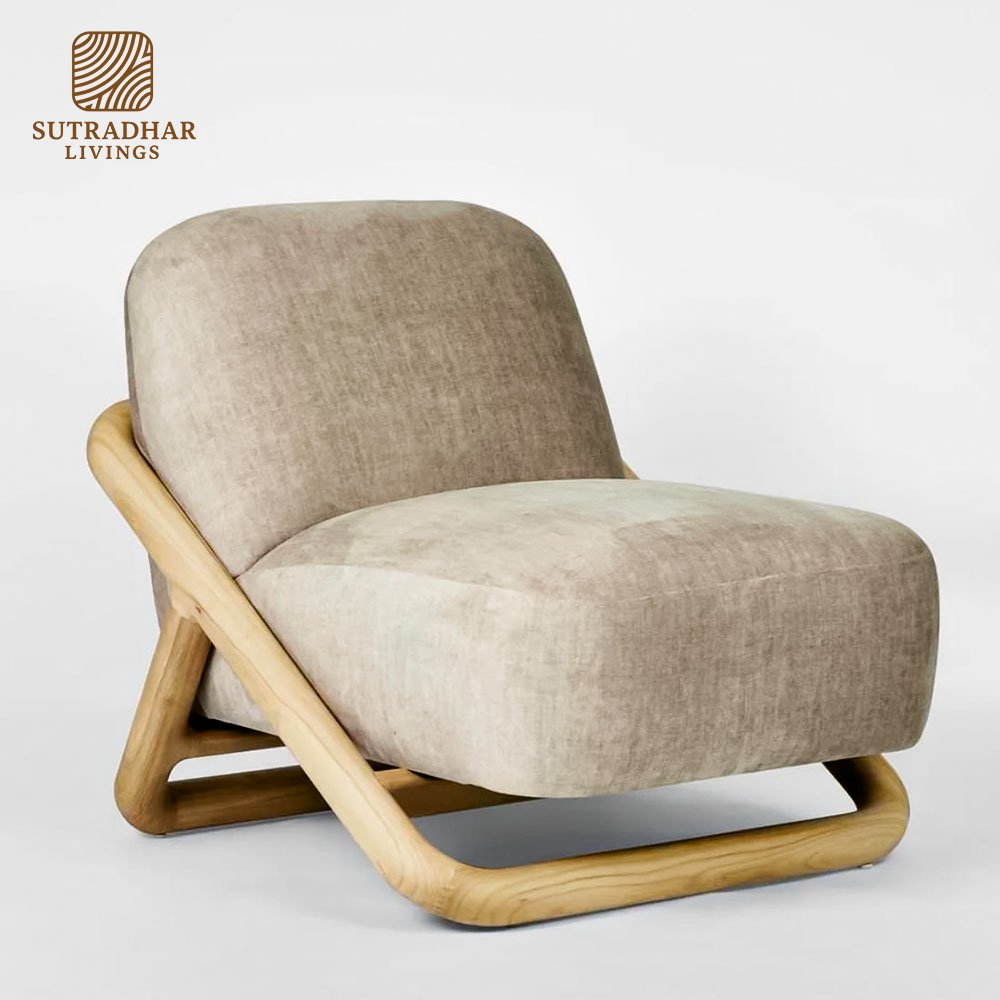 Luna Curve Lounge Chair Mango Wood – Modern Wooden Accent Chair - Image 3