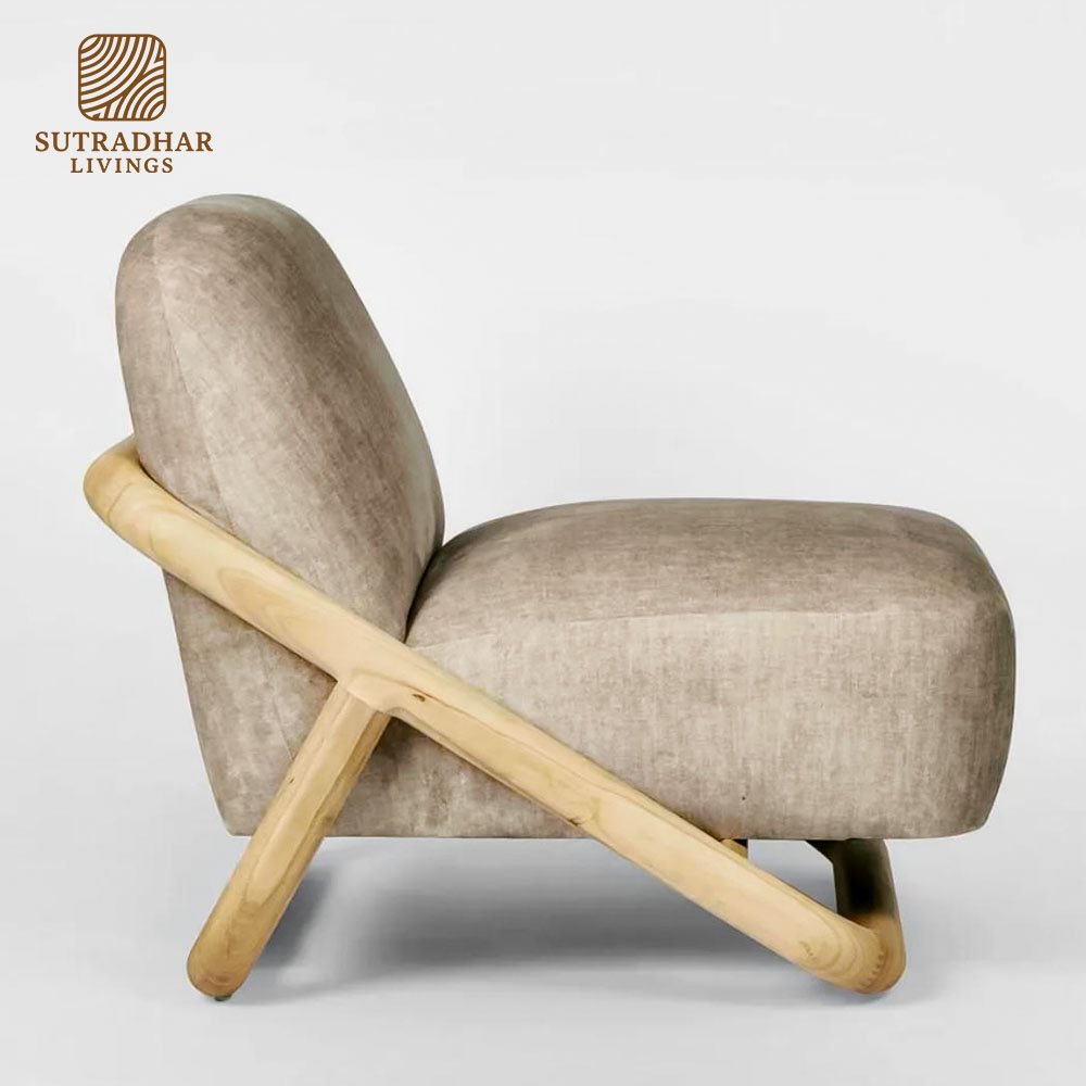 Luna Curve Lounge Chair Mango Wood – Modern Wooden Accent Chair - Image 4