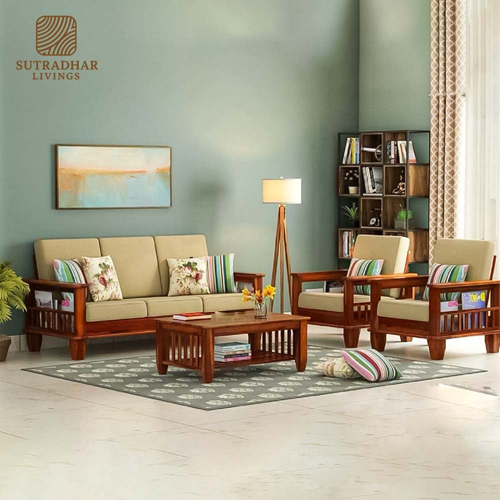 NatureWood Classic Sofa Set -1 Solid Sheesham Wood-Teak/Walnut Finish