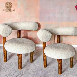 Sheesham Wood Mid-Century Accent Chair Set – Pack of 2