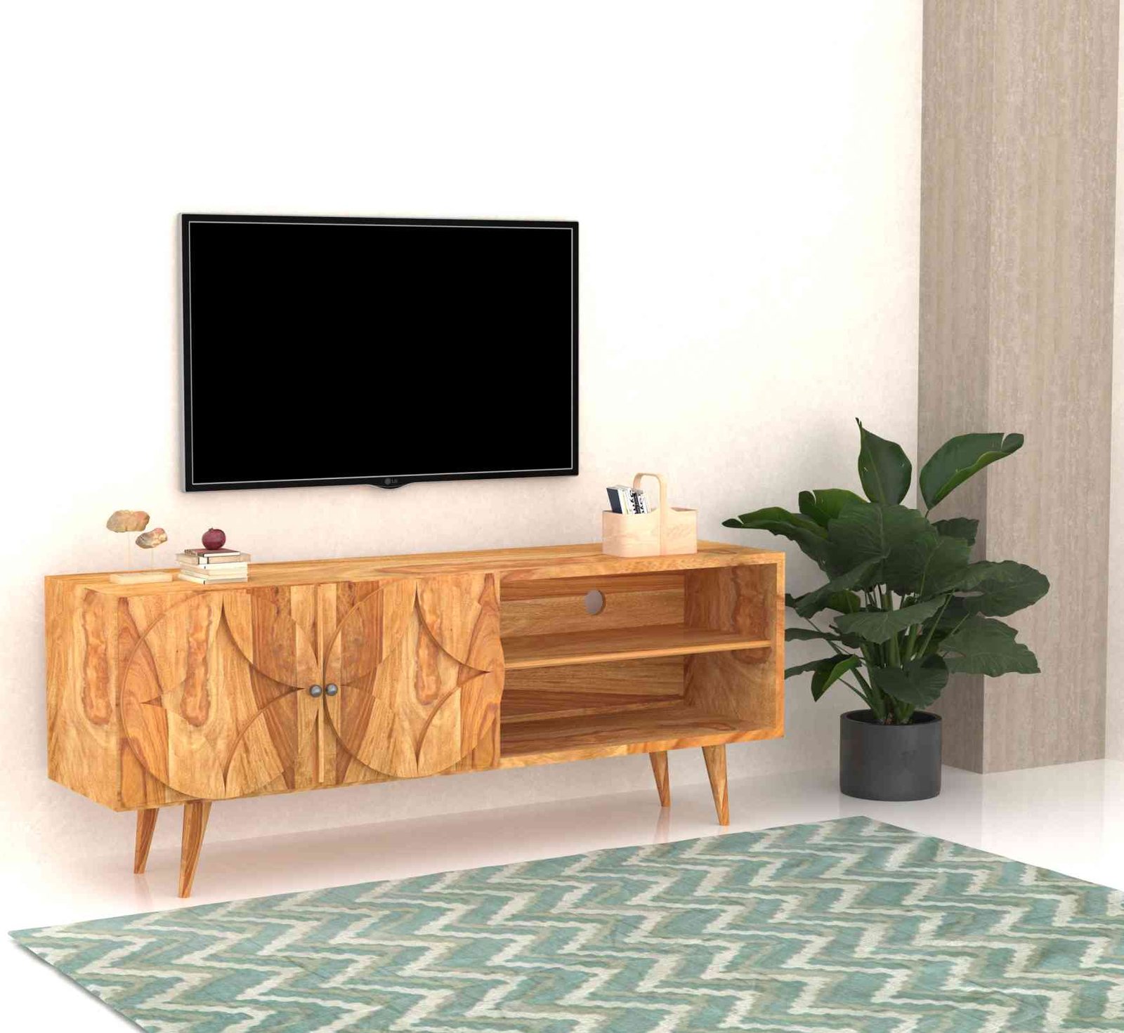 Aarambh TV Unit – Handcrafted Solid Sheesham Wood