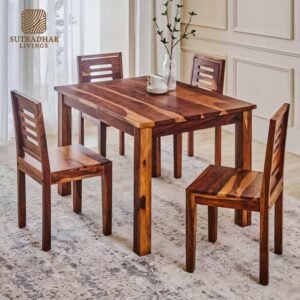 Rustico Wooden 4-Seater Dining Ensemble – Solid Sheesham Wood