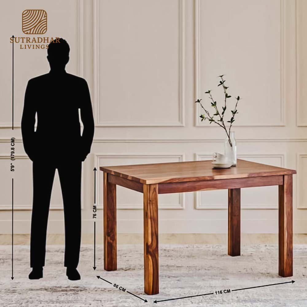 Rustico Wooden 4-Seater Dining Ensemble – Solid Sheesham Wood - Image 2