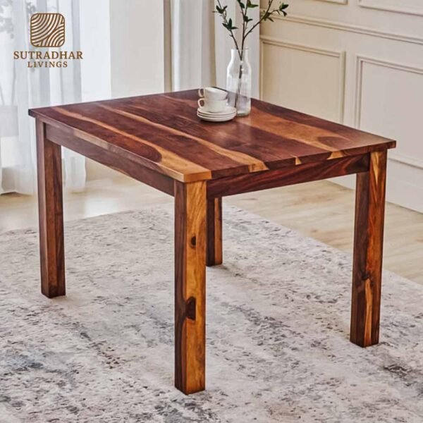 Rustico Wooden 4-Seater Dining Ensemble – Solid Sheesham Wood - Image 4