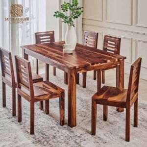 Rustico Wooden 6-Seater Dining Ensemble – Solid Sheesham Wood