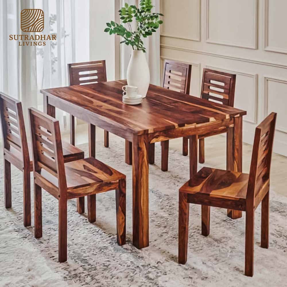 Rustico Wooden 6-Seater Dining Ensemble – Solid Sheesham Wood