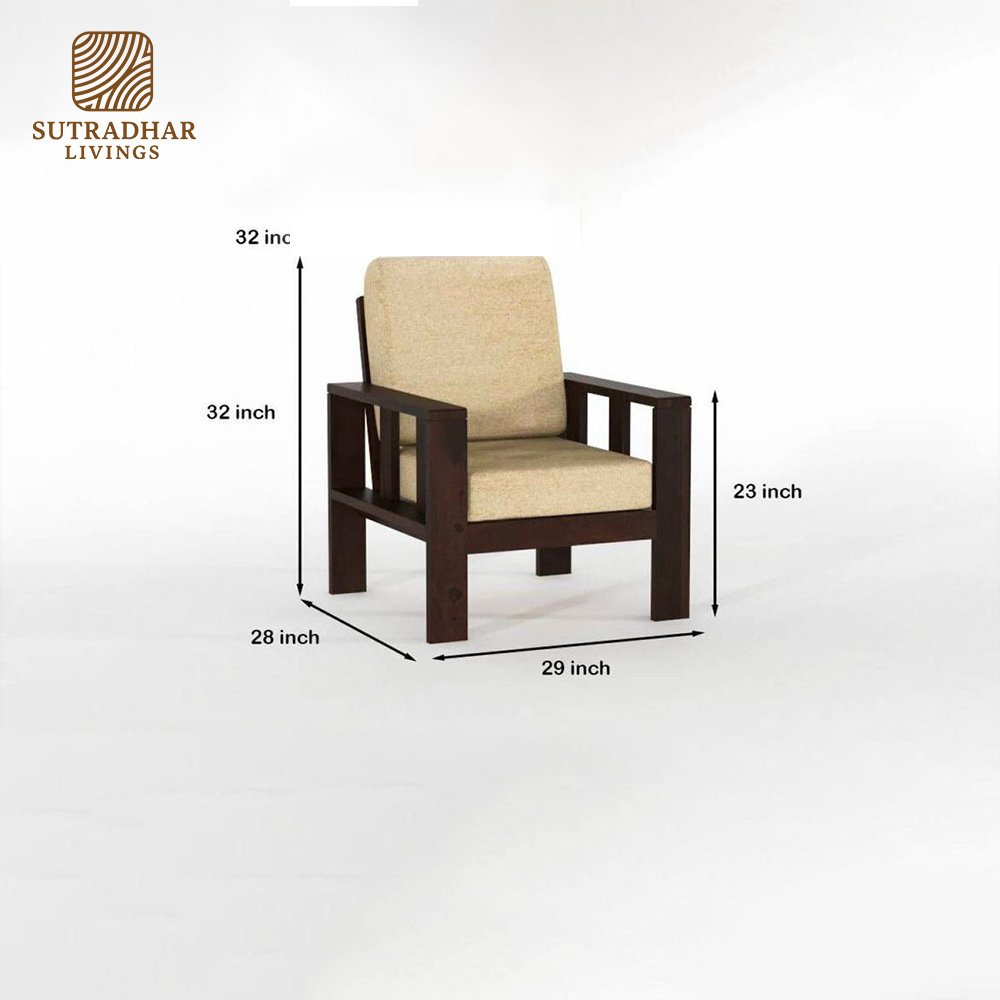 Solid Sheesham Wood 3+2+1 Sofa Set with Foam – Walnut Finish - Image 3