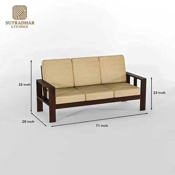 Solid Sheesham Wood 3+2+1 Sofa Set with Foam – Walnut Finish - Image 4