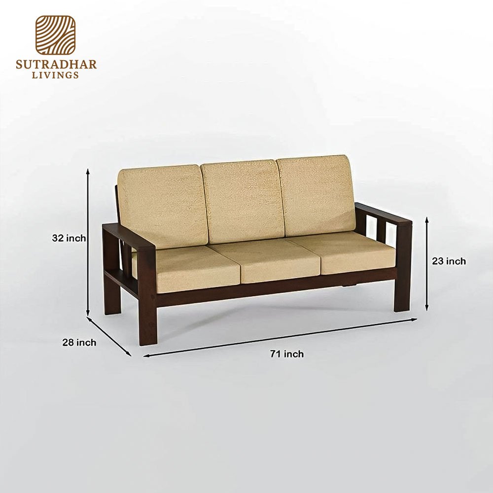 Solid Sheesham Wood 3+2+1 Sofa Set with Foam – Walnut Finish - Image 4