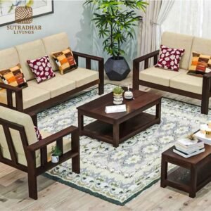 Solid Sheesham Wood 3+2+1 Sofa Set with Foam – Walnut Finish