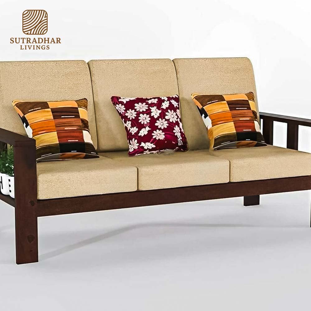 Solid Sheesham Wood 3+2+1 Sofa Set with Foam – Walnut Finish - Image 7