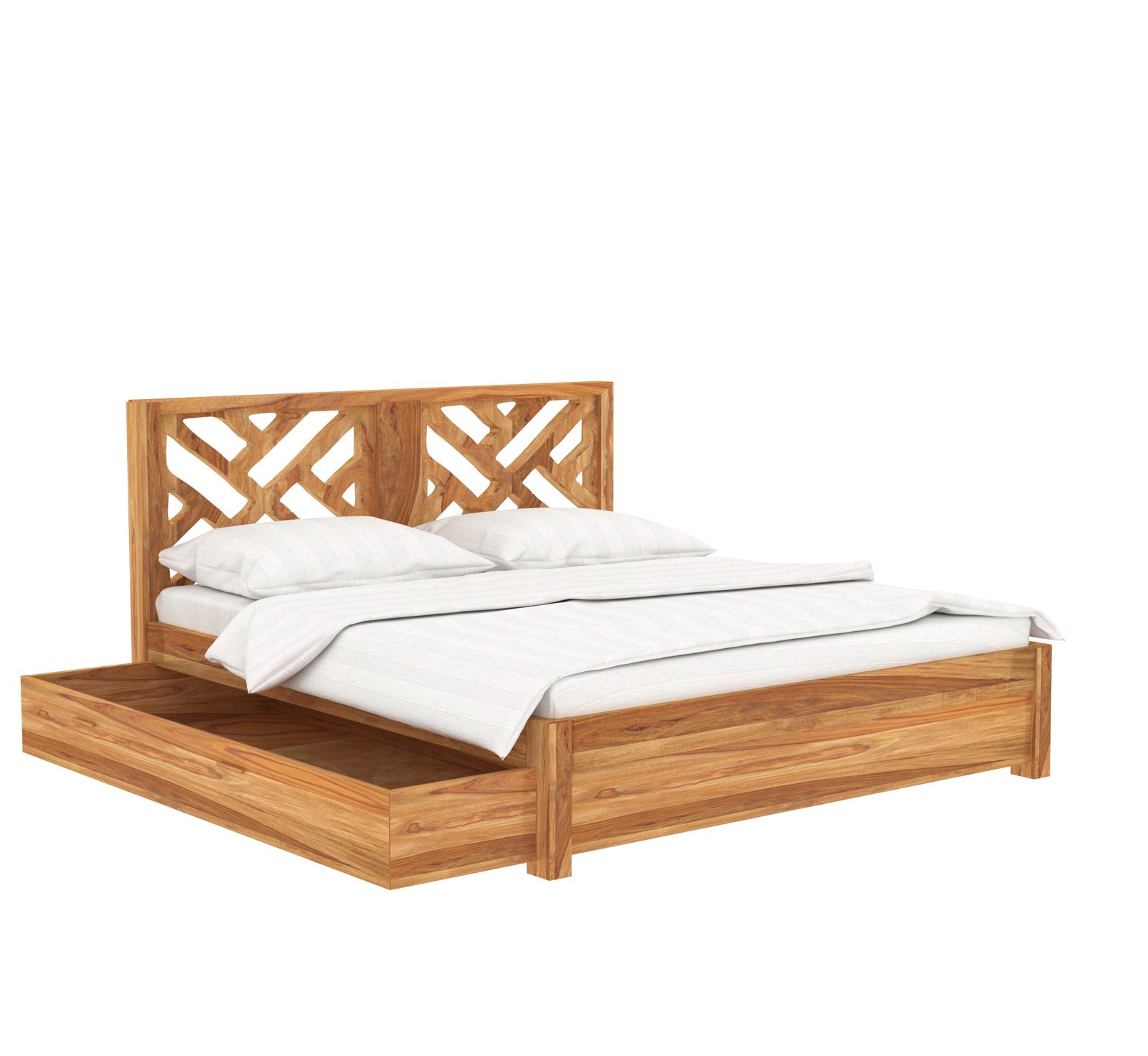 Heritage Lattice Bed – Solid Sheesham Wood - Image 3