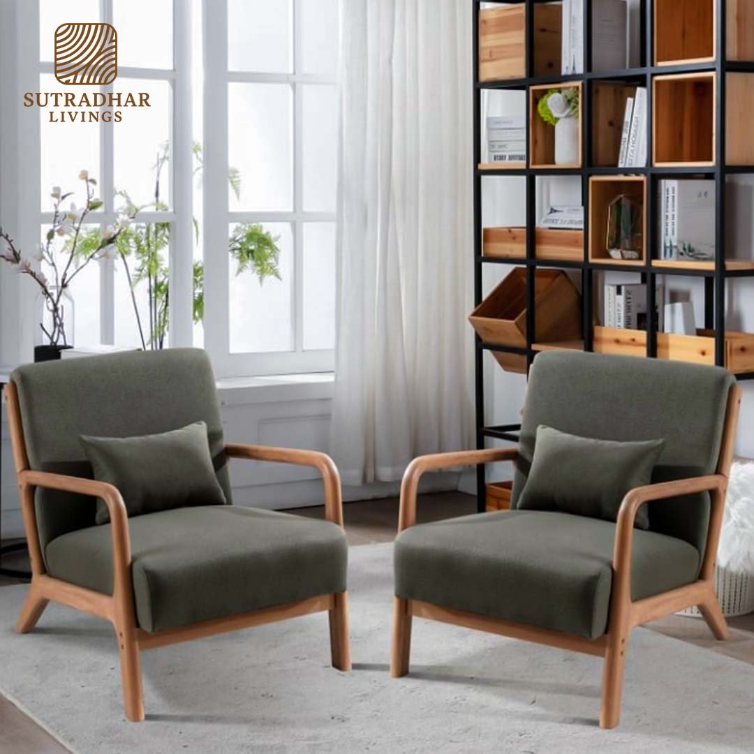 UrbanLounge Wooden Armchair Solid Mango Wood-Teak/Walnut Finish