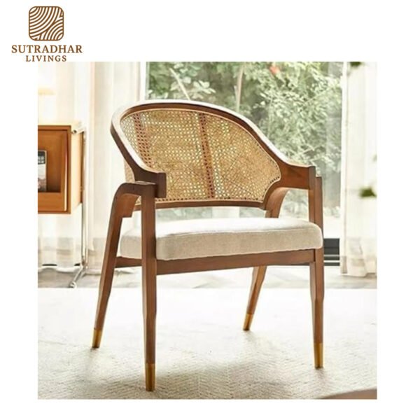 Cane Curve Arm Chair – Solid Wood & Natural Weave - Image 4
