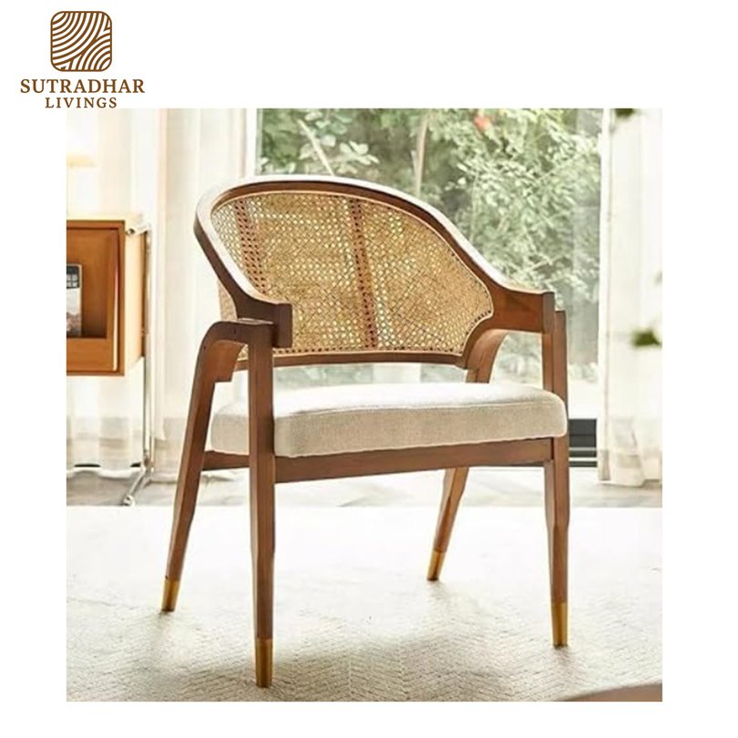 Cane Curve Arm Chair – Solid Wood & Natural Weave - Image 4