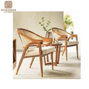 Cane Curve Arm Chair – Solid Wood & Natural Weave