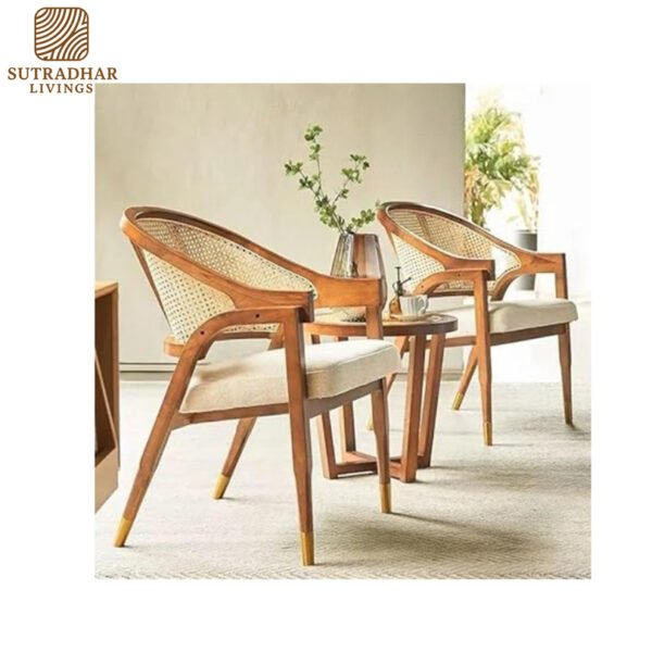 Cane Curve Arm Chair – Solid Wood & Natural Weave