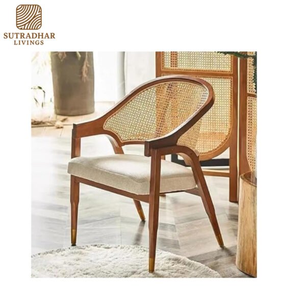 Cane Curve Arm Chair – Solid Wood & Natural Weave - Image 2