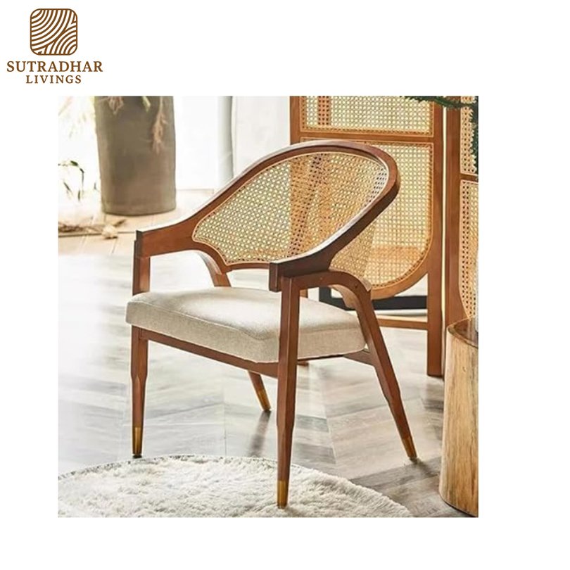 Cane Curve Arm Chair – Solid Wood & Natural Weave - Image 2