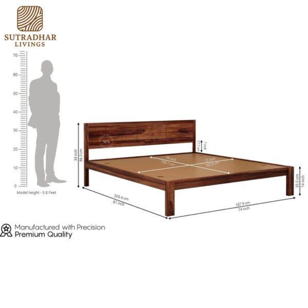 UrbanNest Solid Wood Bed – Sheesham Wood - Image 2