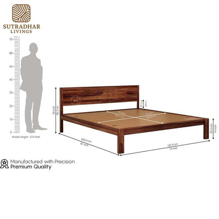 UrbanNest Solid Wood Bed – Sheesham Wood - Image 2