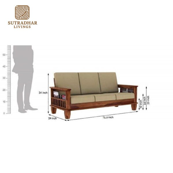 NatureWood Classic Sofa Set -1 Solid Sheesham Wood-Teak/Walnut Finish - Image 3