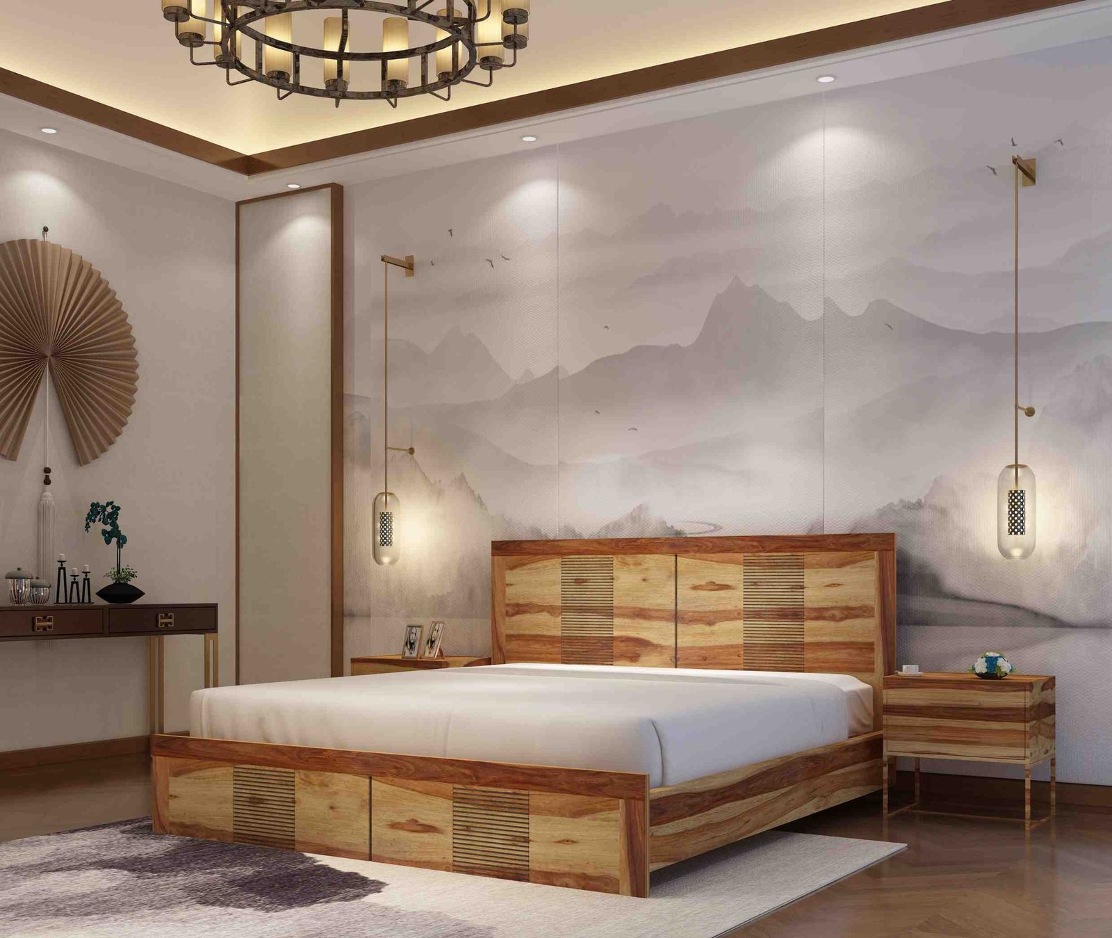 Modern Stride Bed – Solid Sheesham Wood
