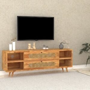 Aranya Cane Weave Sheesham TV Unit – Sheesham Wood with Cane Design
