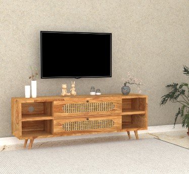 Aranya Cane Weave Sheesham TV Unit – Sheesham Wood with Cane Design