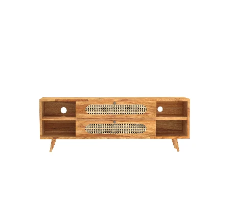 Aranya Cane Weave Sheesham TV Unit – Sheesham Wood with Cane Design - Image 3