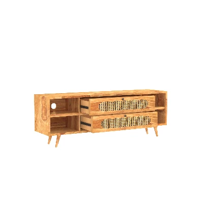 Aranya Cane Weave Sheesham TV Unit – Sheesham Wood with Cane Design - Image 2