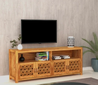 Noor Jali Carved TV Unit – Solid Sheesham Wood
