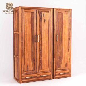 Heritage Solid Wood 3-Door Wardrobe with Antique Finish