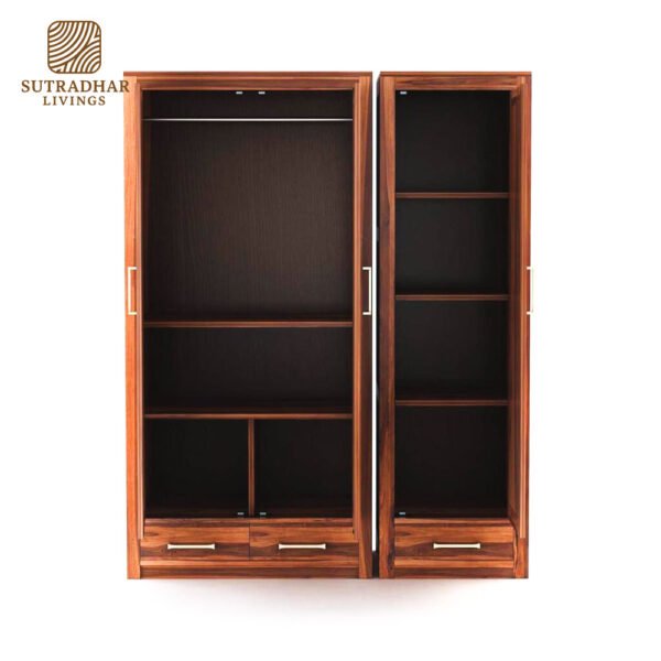 Heritage Solid Wood 3-Door Wardrobe with Antique Finish - Image 3