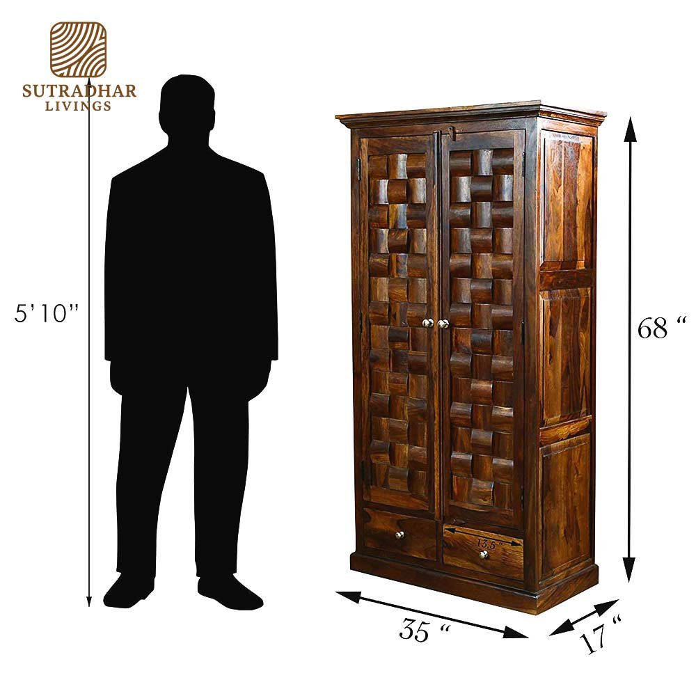 Classic Sheesham Wood Armoire with Handcrafted Detailing - Image 5