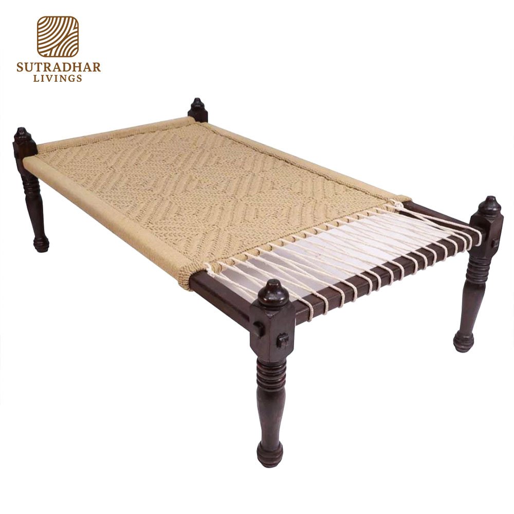 Indian Classical Weaved Day Bed in Solid Sheesham Wood - Image 3