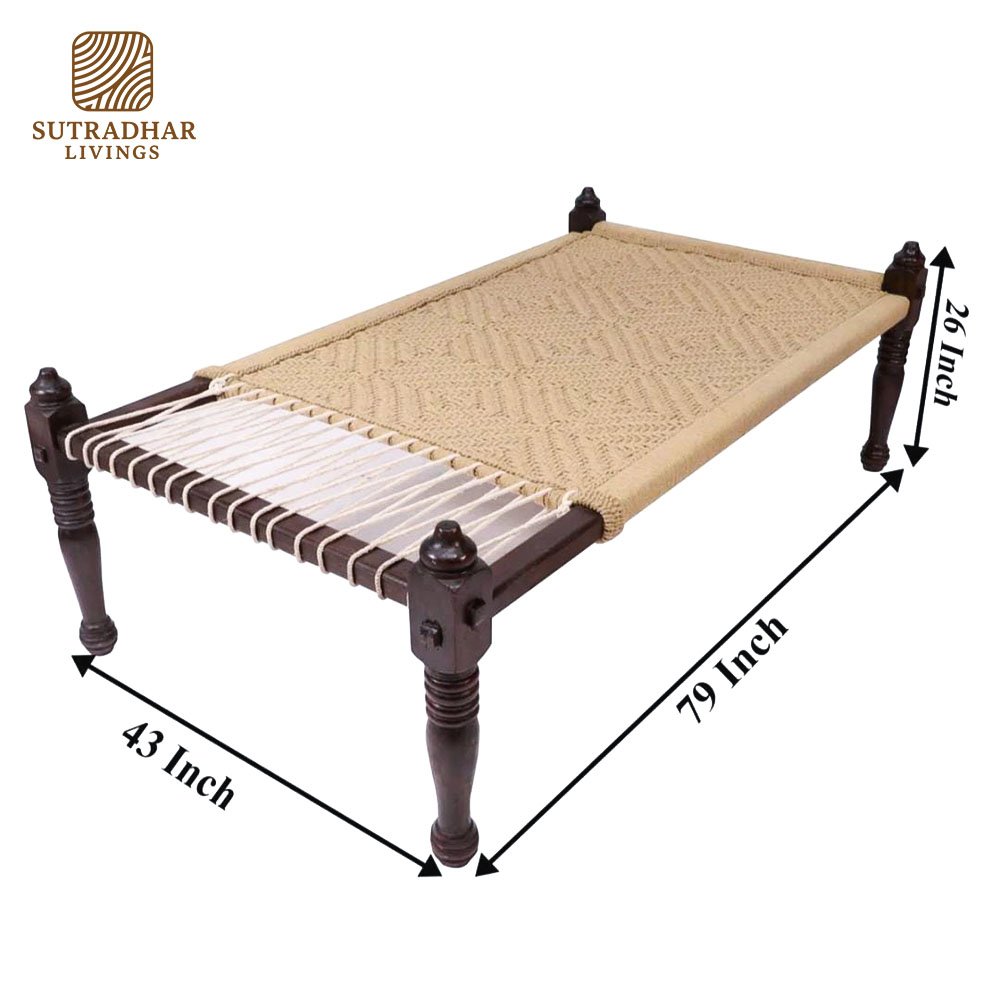 Indian Classical Weaved Day Bed in Solid Sheesham Wood - Image 4