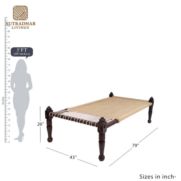 Indian Classical Weaved Day Bed in Solid Sheesham Wood - Image 5