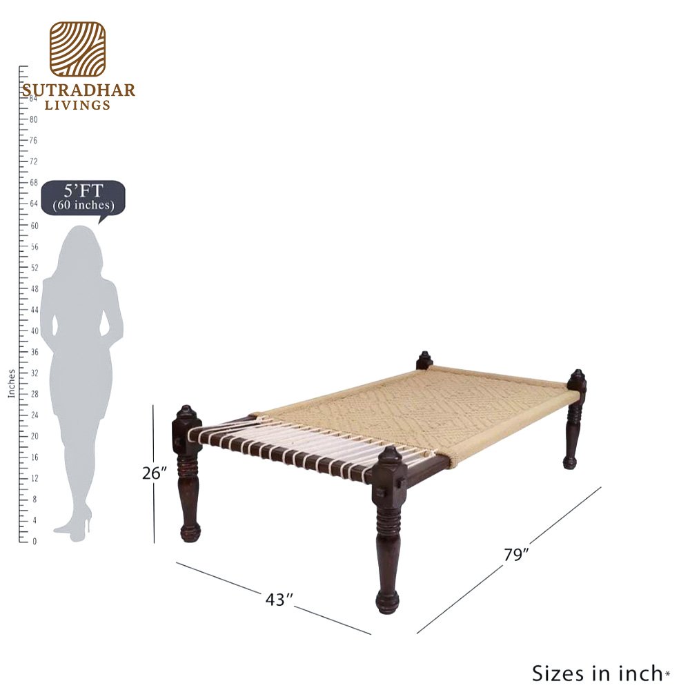Indian Classical Weaved Day Bed in Solid Sheesham Wood - Image 5