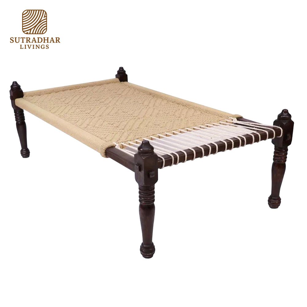 Indian Classical Weaved Day Bed in Solid Sheesham Wood - Image 6