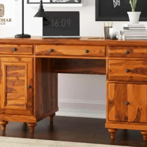 Solid Sheesham Wood Executive Office Desk with Storage Drawers – Handcrafted by Sutradhar Livings