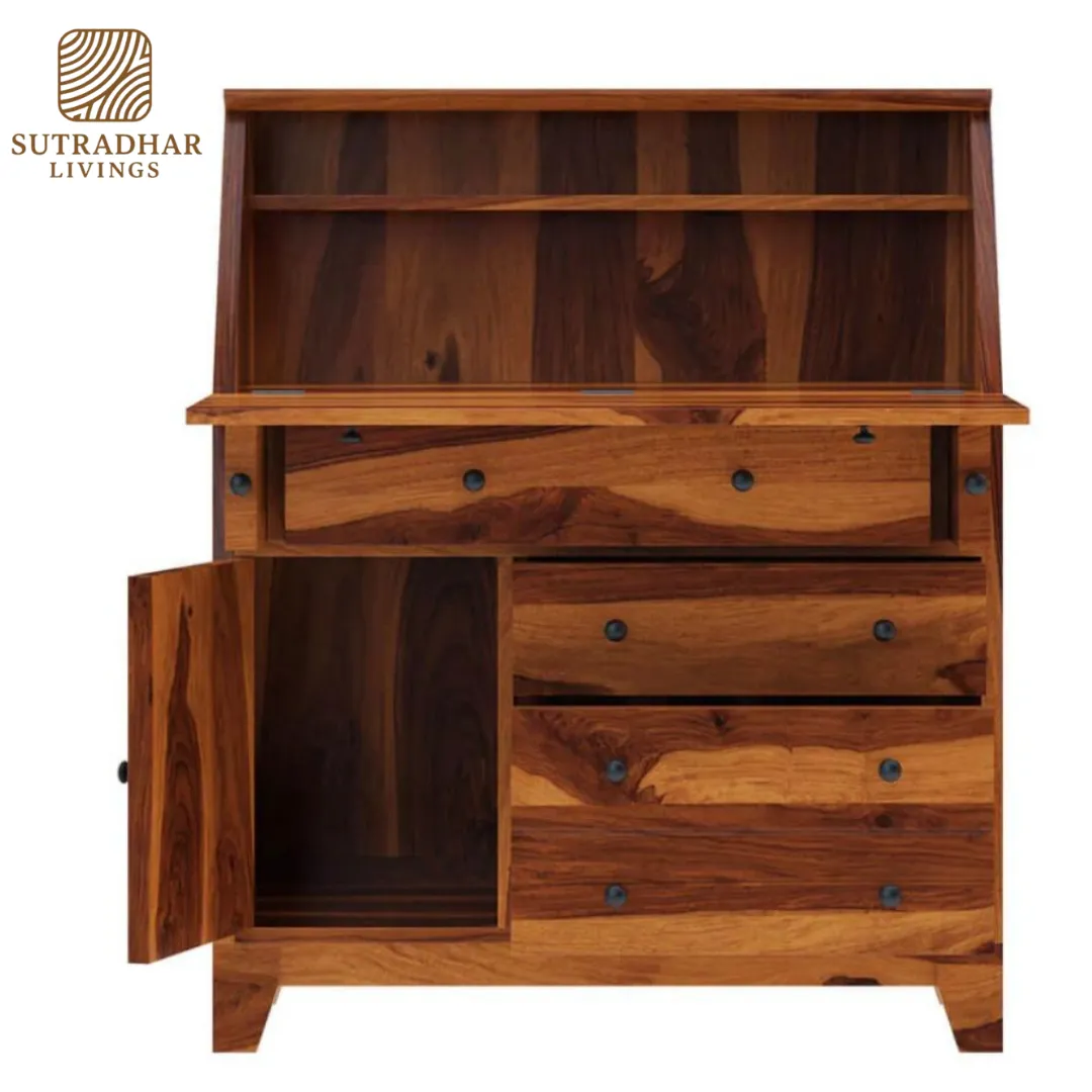 Solid Sheesham Wood Writing Desk with Storage | Handcrafted Study Table by Sutradhar Livings - Image 3