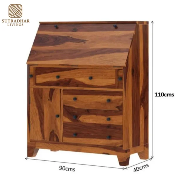 Solid Sheesham Wood Writing Desk with Storage | Handcrafted Study Table by Sutradhar Livings - Image 2