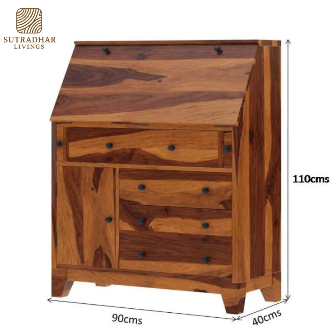 Solid Sheesham Wood Writing Desk with Storage | Handcrafted Study Table by Sutradhar Livings - Image 2
